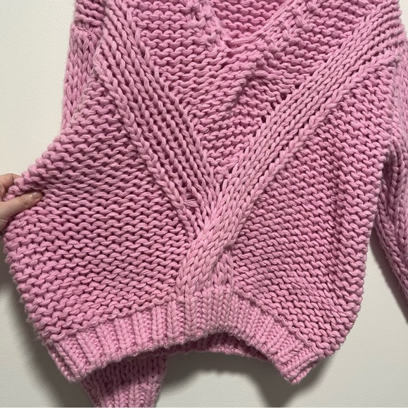 Self Contrast Anthropologie Chunky Knit V Neck Sweater Oversized Pink Small - Picture 4 of 11